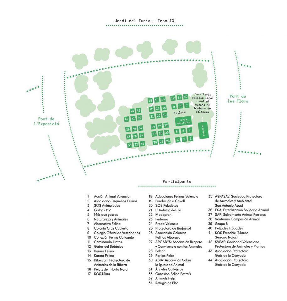 Mapa con la ubicación de los puestos que realizarán distintas actividades para celebrar el Día Internacional de los Animales